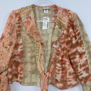 NWT Vintage Fashion Bug size 18/20 Ruffle Tie Front Boho Crop Kimono Duster Top